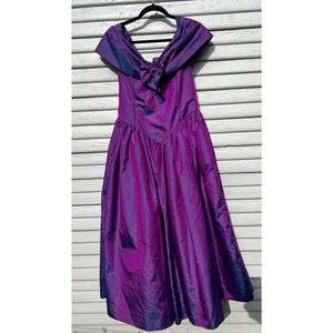 Vtg 80s Iridescent Purple Blue Taffeta Formal Gown M/L